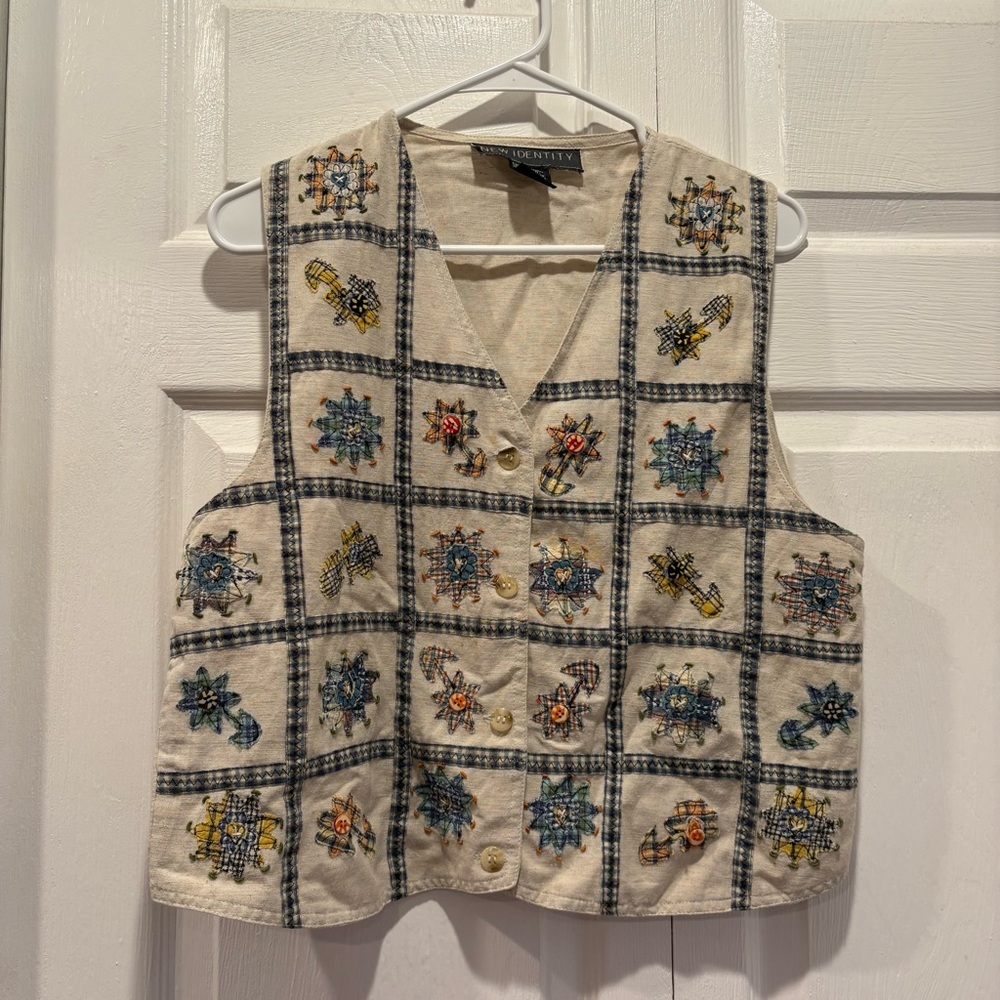 Vintage New Identity Patchwork Button Up Vest - Size Large
